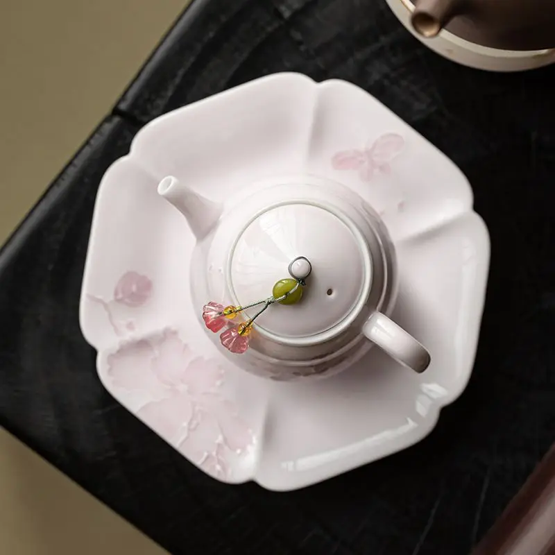 

Mi Yi Pure Hand-Painted Hibiscus Flower Chinese Kung Fu Set Ceramic Tea Brewer Women's Special Small Teapot Single Pot