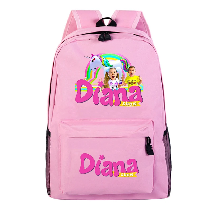 Mochila rosa portátil para crianças, Diana Show Print Mochilas escolares, Mochila Desportiva de Grande Capacidade, Mochila para Meninas Kawaii