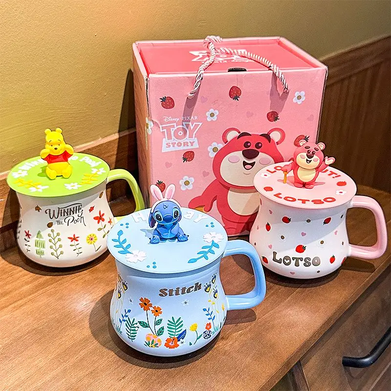 Disney Stitch Winnie the Pooh Losto Cartoon Drinking Cup Anime Character Strawberry Bear Children's Mug Office Home Coffee Cup