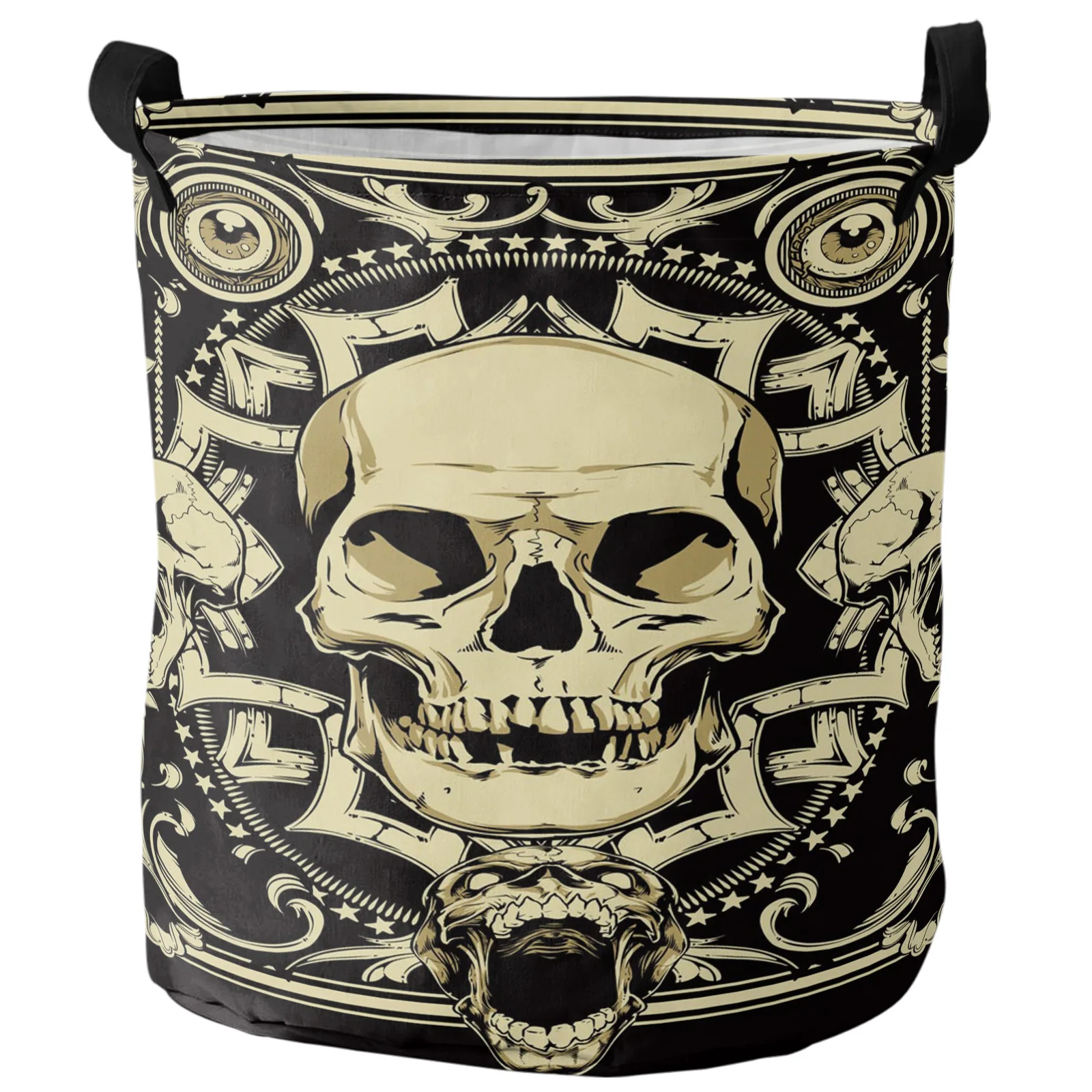 Terror Skull Dirty Laundry Basket Foldable Round Waterproof Home Organizer Basket Clothing Children Toy Storage Basket