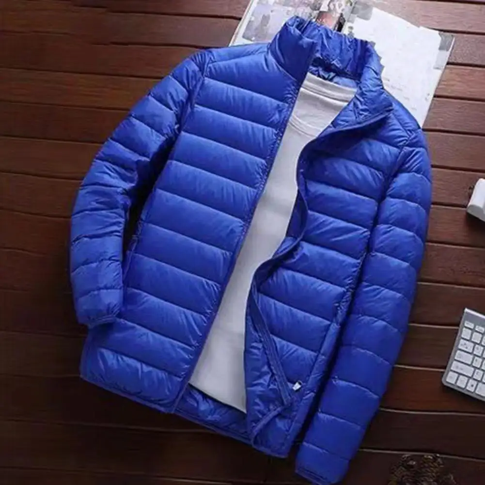 Cotton Jacket with Stand Collar Men's Lightweight Cotton Quilted Jacket with Stand Collar Side Pockets Zipper Closure for Winter