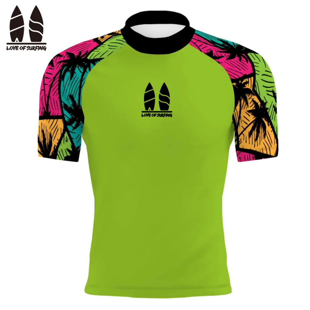 Camicie da surf a maniche corte da uomo estive Rash Guards Beach Wear costume da bagno a prova di UV sport acquatici Fitness top da bagno ad