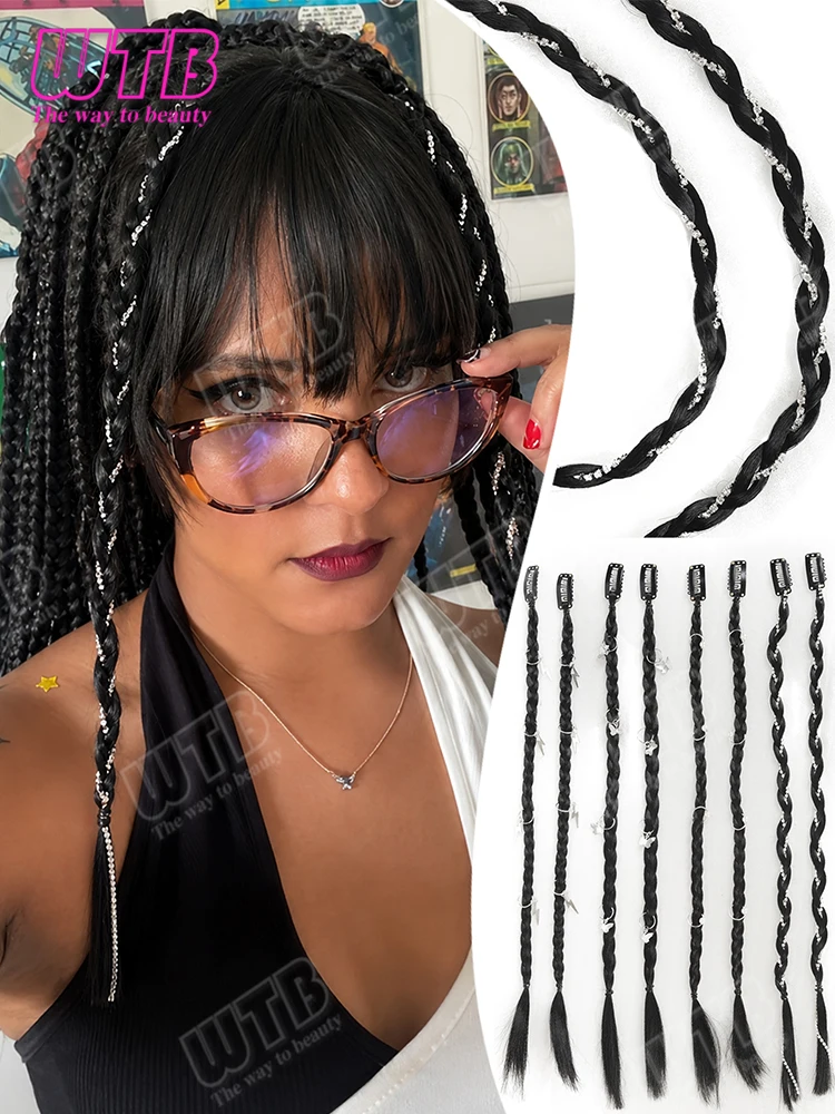 Synthetic Wig Braided Hair Extensions with BB Clip Sparkly Hair Accessories Easy Wear for Women Daily Party & Festival Styling