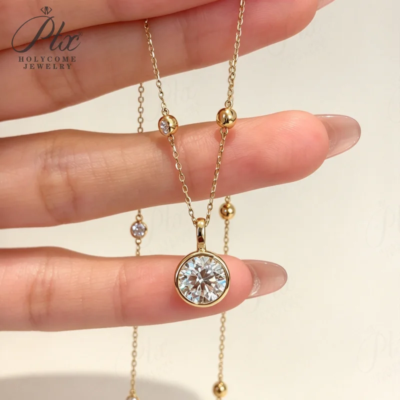 Halskette mit Labor-Diamant-Anhänger, 2 Karat, DEF, VS, runder Schliff, echtes 18K Gold, für Hochzeit, Party, einfache Kette, Charms, Holycome Schmuck – Detail 18