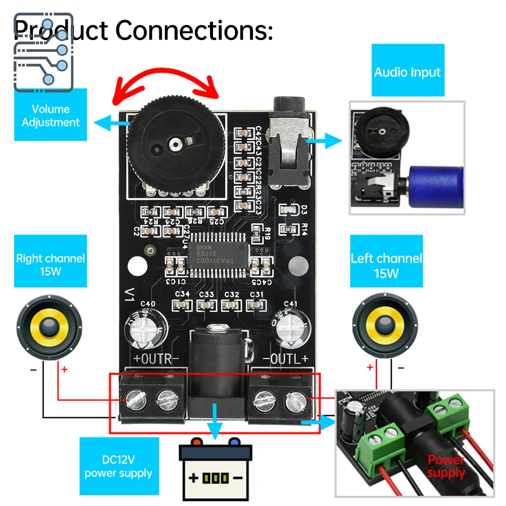 Dc12V Mini Digital Power Amplifier Board Xh-A229 Audio Amplifier Dual Channel 15W Tpa3110D2 Suitable For Electronic Devices