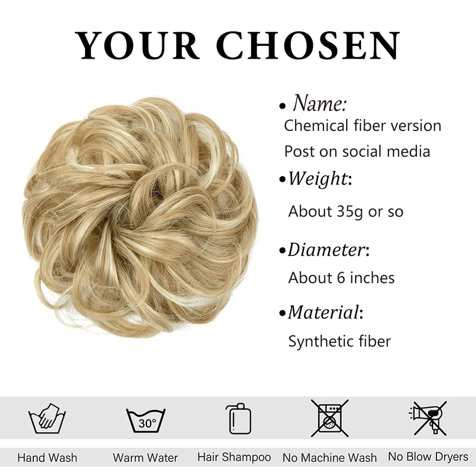 Wig hairband elastic hairpin synthetic fiber messy bun bun hairstyle flower headband