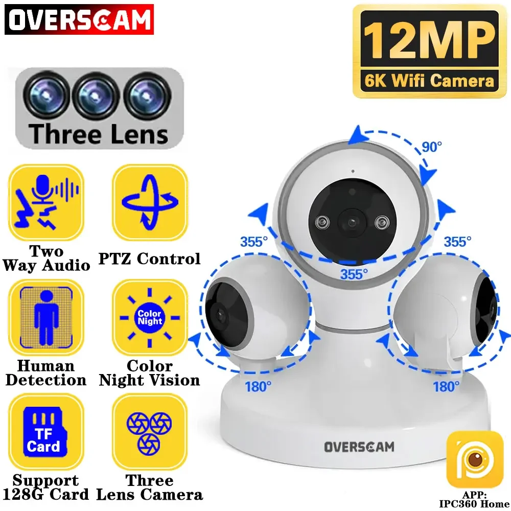 

Three Dual Lens 12MP 8MP 4MP Outdoor Smart Home Wifi Dome PT Camera Support AI Human Detection PTZ Control Surveillance Camera