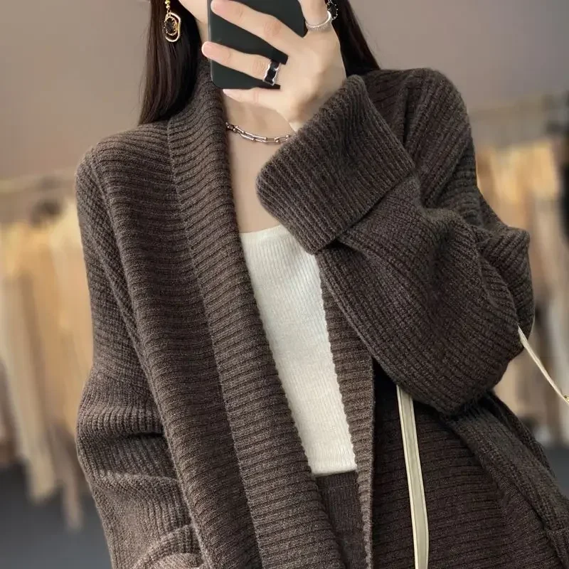 Knit Tops for Woman V-neck Cardigan Women\'s Sweater Long Autumn Winter 2024 Streetwear Trend New Knitwear Clothes Tall Designer