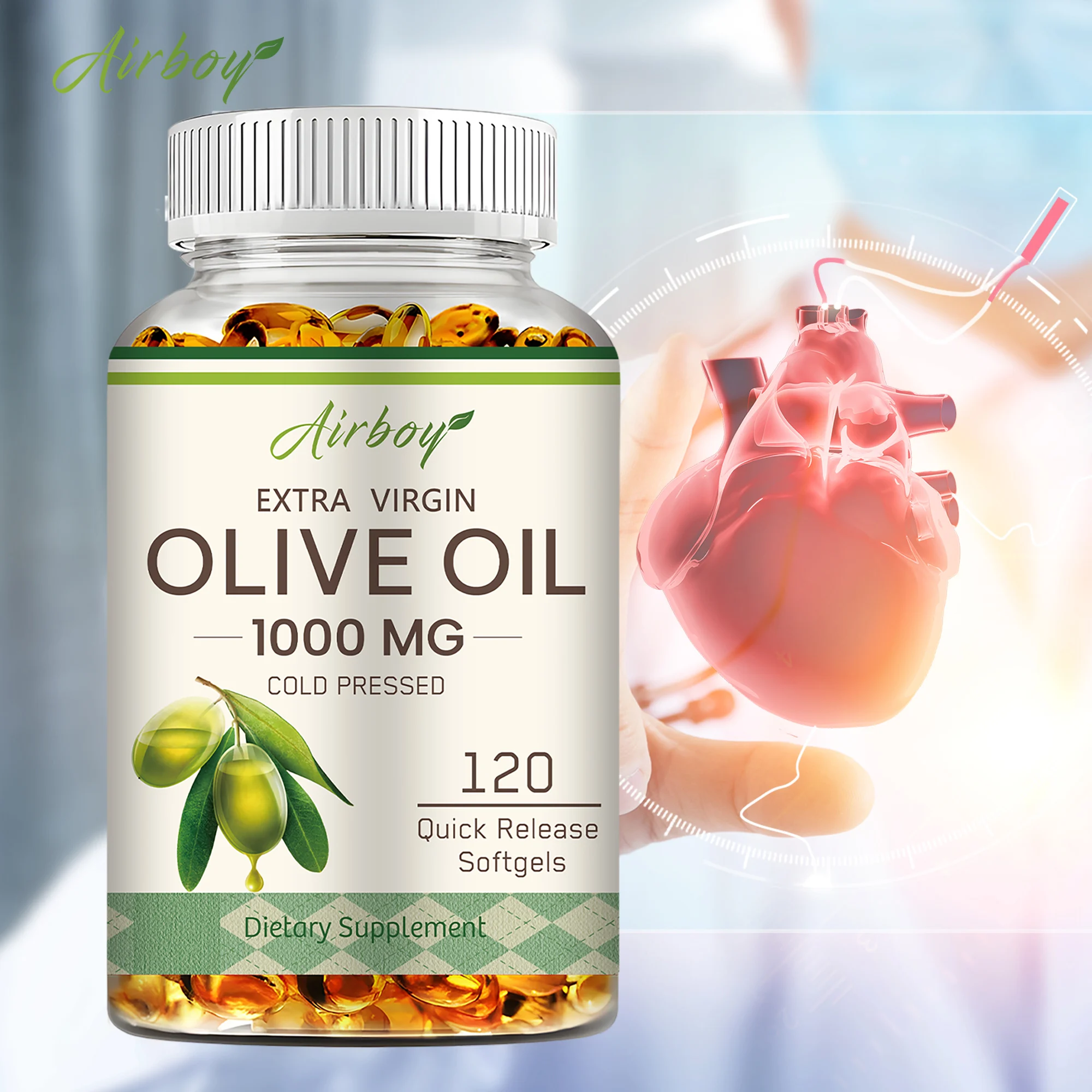 Cápsulas de aceite de oliva virgen extra: buenas para el cerebro, el corazón, la salud cardiovascular y el sistema inmunológico - 120 cápsulas