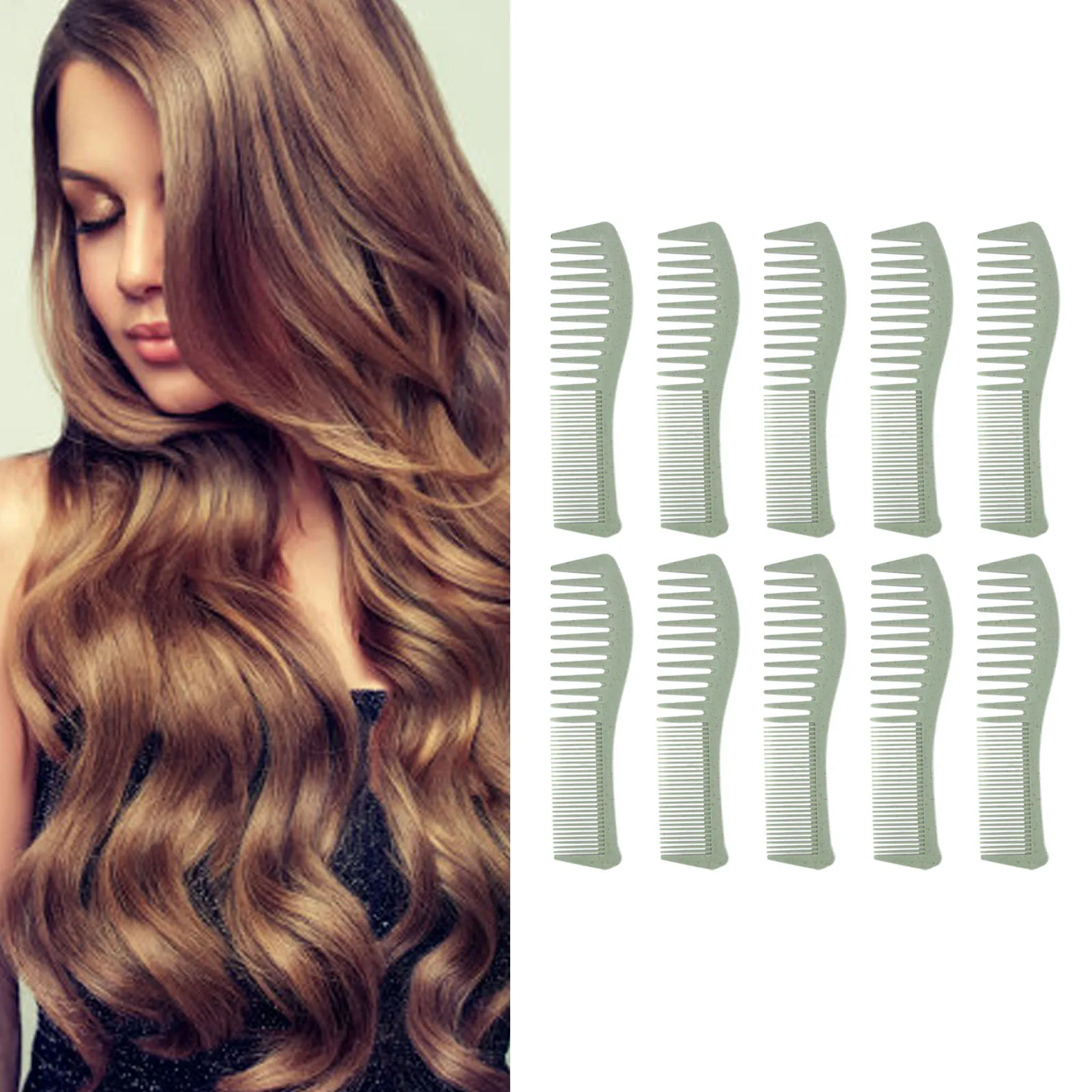 10Pcs Wheat Straw Double Headed Hair Comb Reduce Tangling Wet Dry Hair Use Wide Fine Tooth Detangling Comb