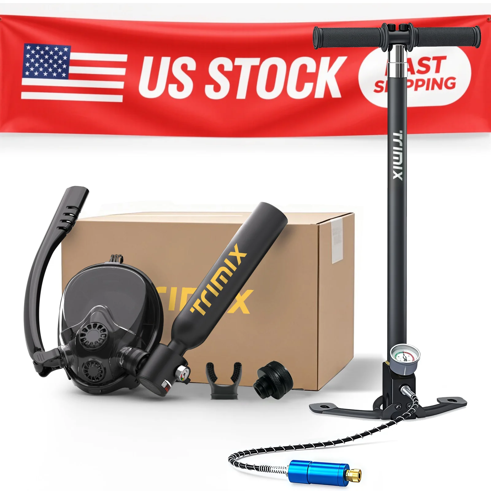 

TRIMIX US 24H Fast Shipping Mini Scuba Lung Tank 0.5L With Snorkeling mask and 4-Level Hand Pump 10 Minutes Underwater Breathe