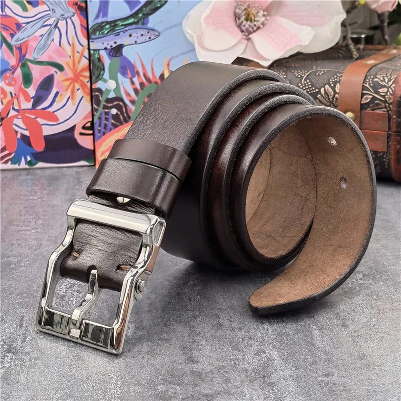 Stainless Steel Belt Buckle Leather Belt Man Ceinture Genuine Leather Belt For Men Real Leather Men Waist Belt Male Wide SBT0025