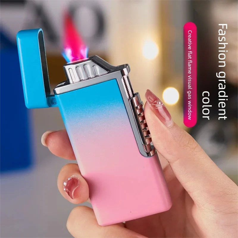 Fashionable Men's Gradient Lighter - Flat Flame Windproof Red Flame Customized Carving Gift Igniter