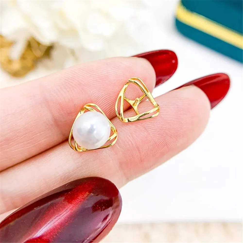 DIY Pearl Gadgets S925 Sterling Silver Stud Earrings Gold Silver Earrings Fit 6-8mm Beads E211