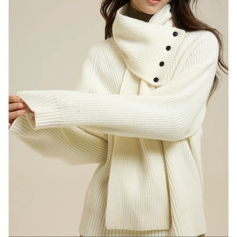 

2025 новый модный женский осенне-зимний вязаный свитер со съемным шиловым воротником, v-образным вырезом и длинными рукавами, теплая уютная верхняя одежда, топ