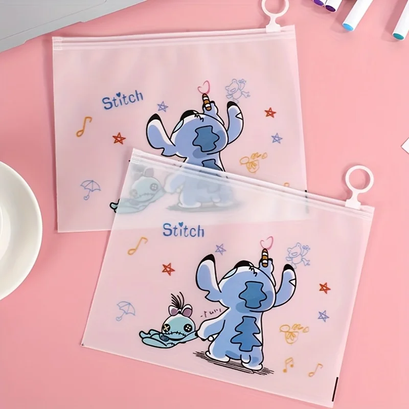 5pcs Disney Stitch Cartoon File Bags, Reusable Multi-Purpose Storage Pouches For School Stationery, Home & Cosmetic Storage