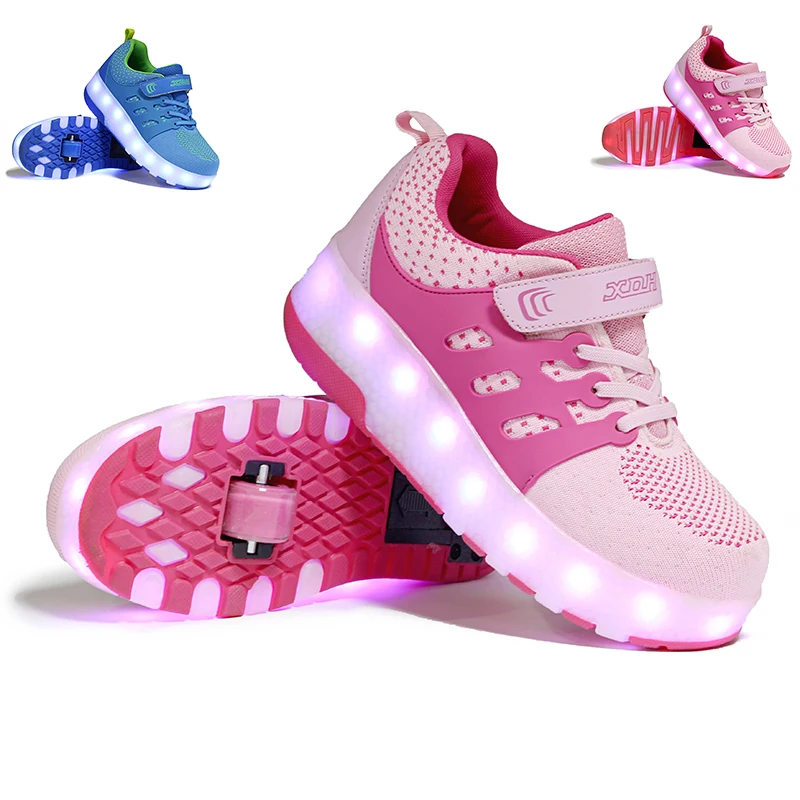 Zapatos de patín con ruedas luminosas para niños y niñas, zapatillas deportivas con luz Led, carga USB, alta calidad