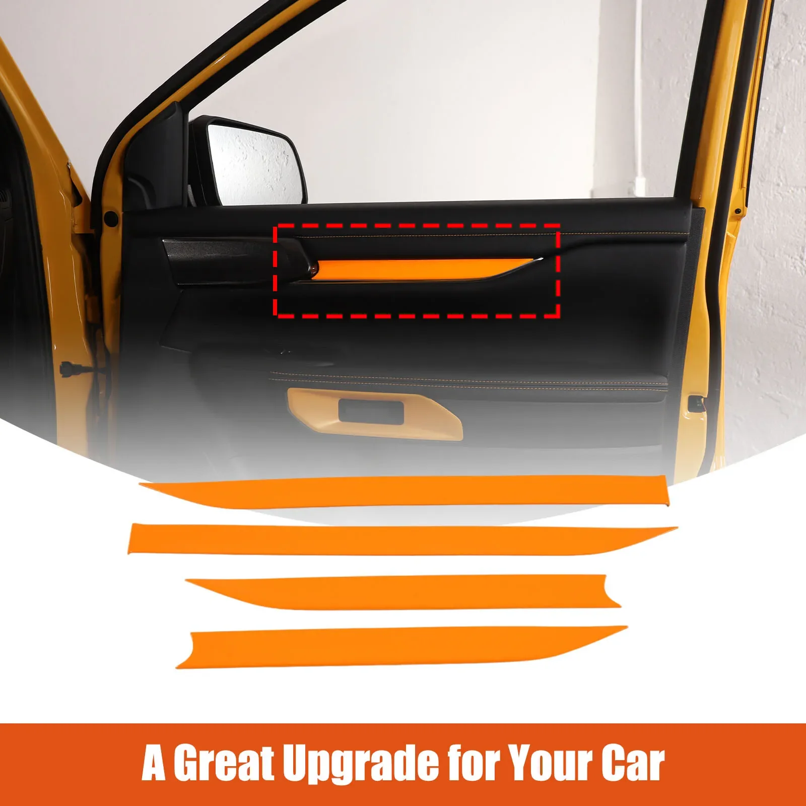 

4PCS ABS Orange Car Interior Side Door Panel Cover Trim For Ford Ranger T9 2023-2025 Decoration Styling Accessories