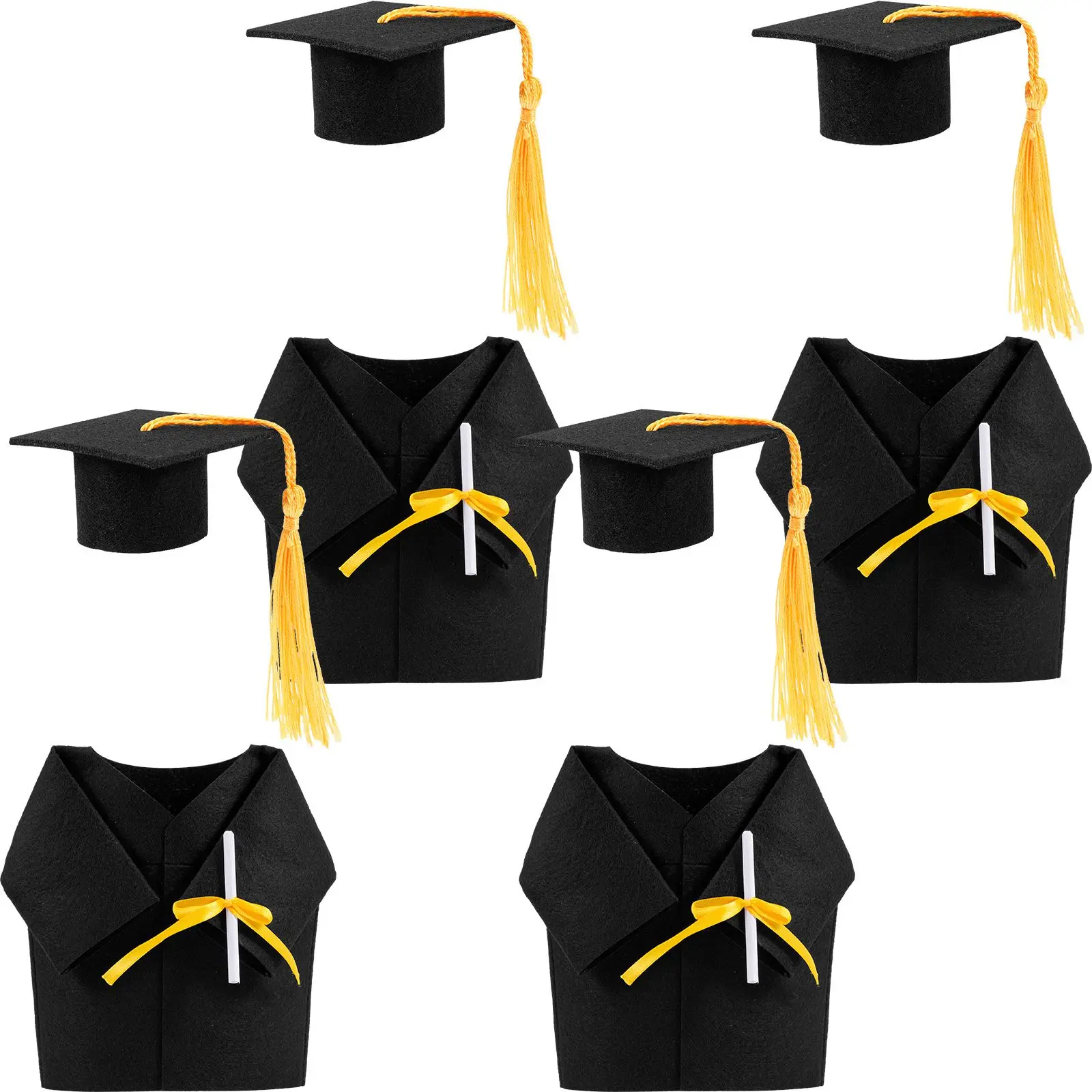 

4 Sets Doctor Hat Decoration Mini Graduation Caps Party Bottle Toppers Fabric Black Reusable Stoppers Glass