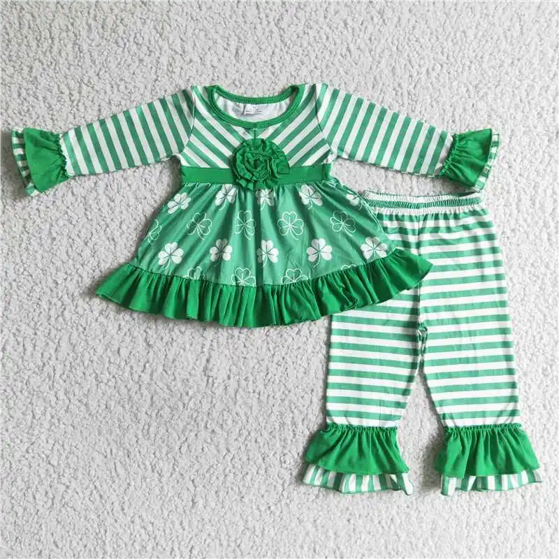 Kids St. Patrick Clothes Long Sleeve Top With Pants Set Children Girls Boutique Outfits