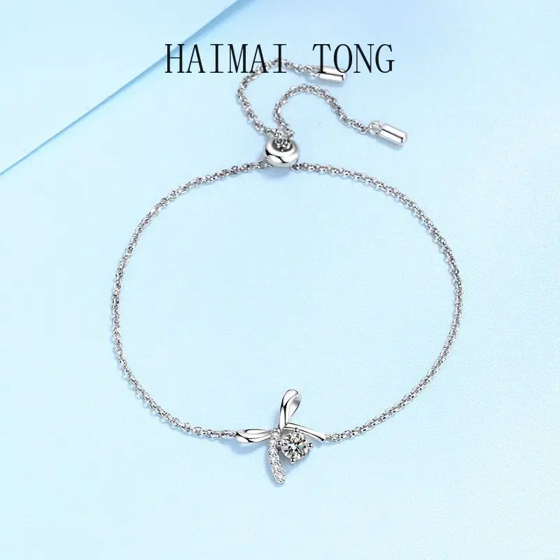 Classic Butterfly shaped Platinum Pt950 Bracelet for Women 0.3 CT Moissanite Diamond Free Adjustable Wedding Fine Jewelry Gift