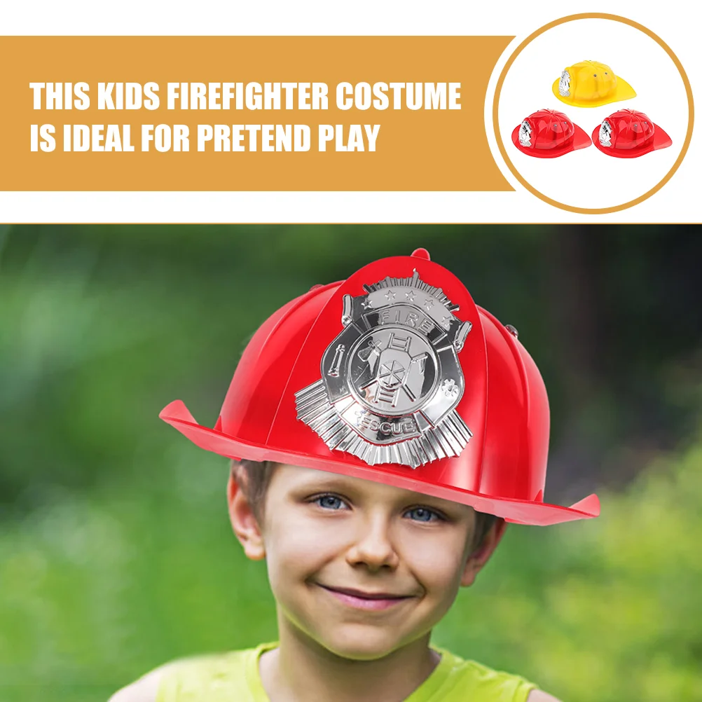 3 Pcs Children' Safety Firemen Hats Kids Halloween Make up Firefighter Plastic Adult Toddler Hard Costume Women