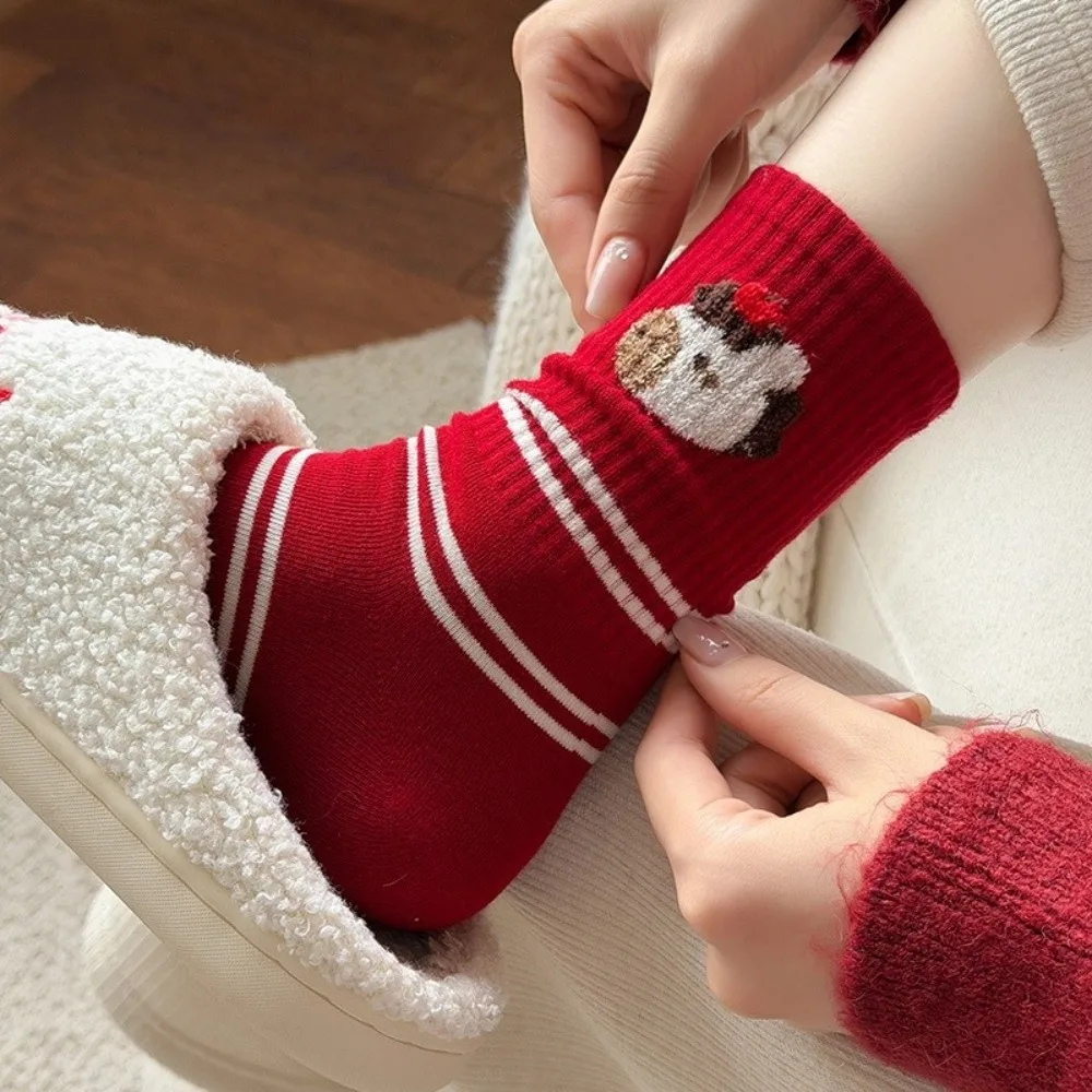 

Cute Cotton Horse Pattern Socks Soft Comfortable Cartoon Red Socks Breathable Elastic New Year Socks Holiday Events