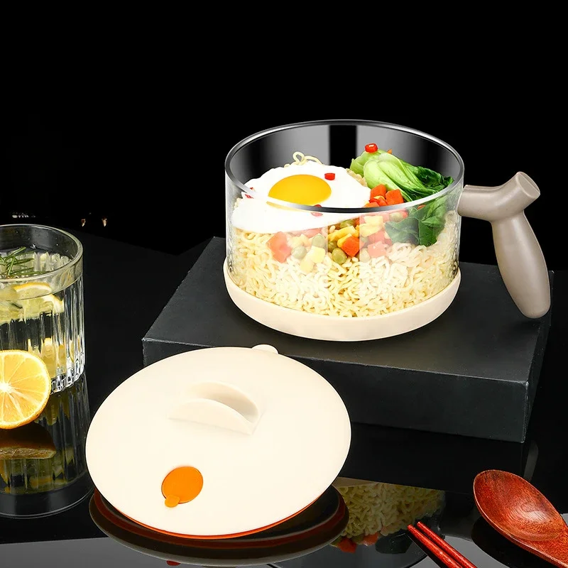 Glass Instant Noodle Bowl Transparent Bowl with Lid Leakproof for Home Use Microwaveable and Heat-resistant Glass Bowl