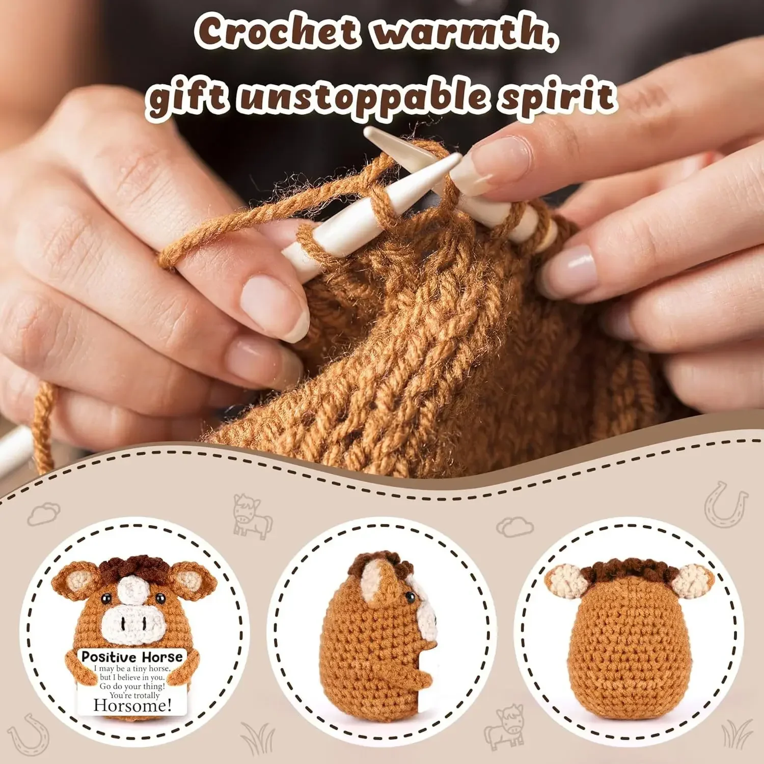 جديد إيجابي الكروشيه الحصان دمية لطيف الدعم العاطفي الحصان سطح المكتب زخرفة العاطفي ملهمة دعم هدية للنساء الرجال #4