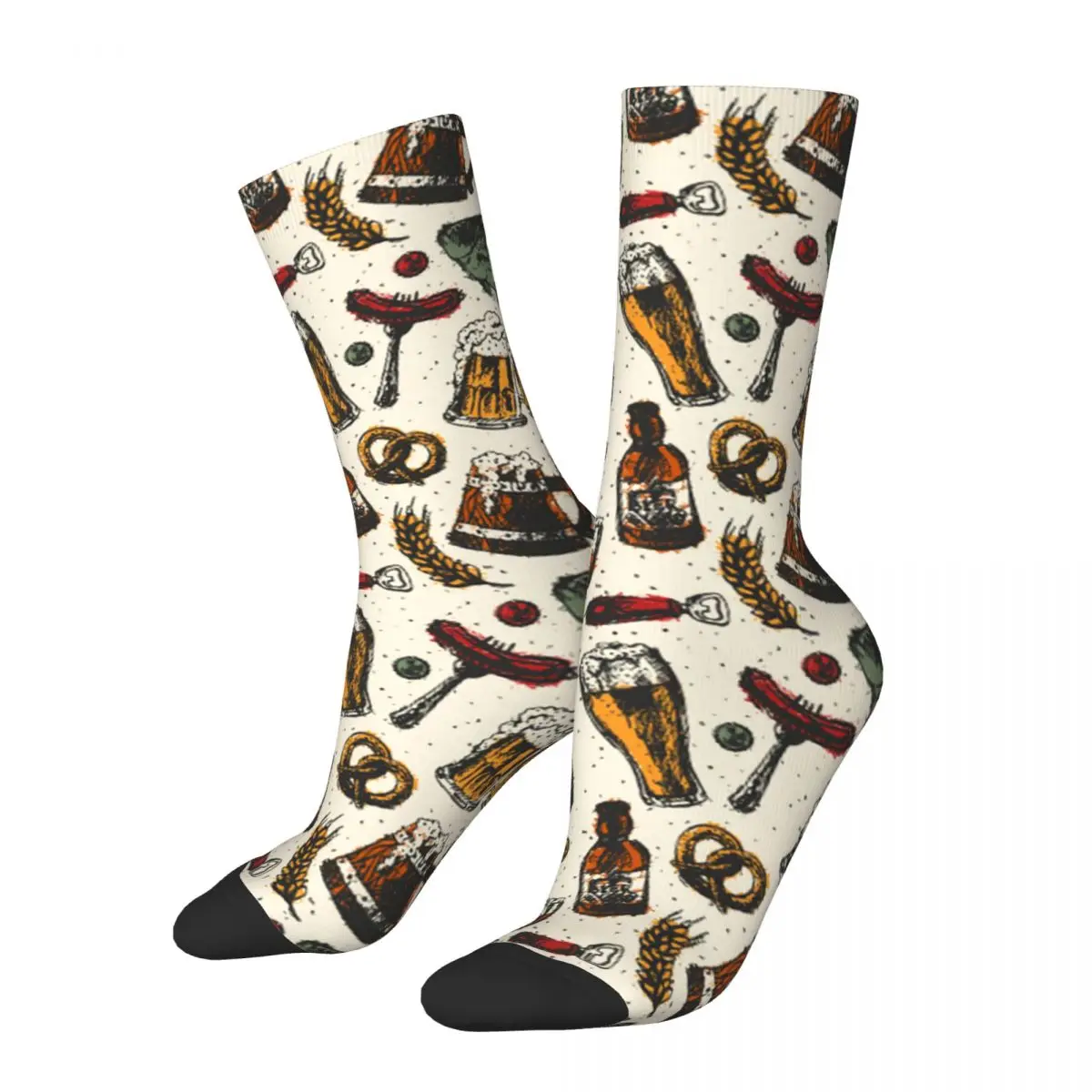 

Happy Men's Socks Beer Mug And Food Retro Harajuku Beer Hip Hop Novelty Pattern Crew Crazy Sock Gift Printed