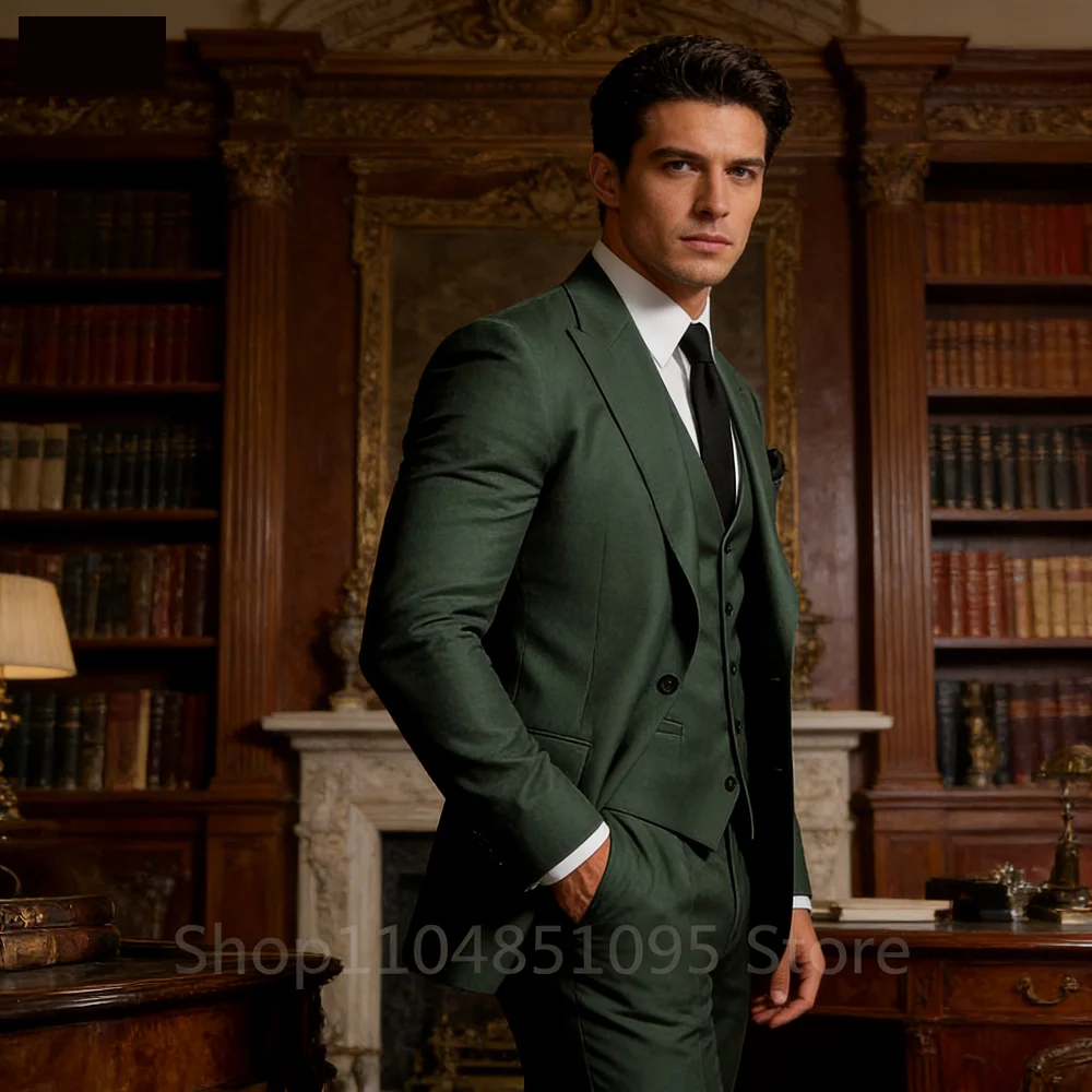 

3 Piece Men's Wedding Suits Formal Groom Tuxedo Prom Party Male Fashion Clothing Set with Peak Lapel Jacket Pants Vest