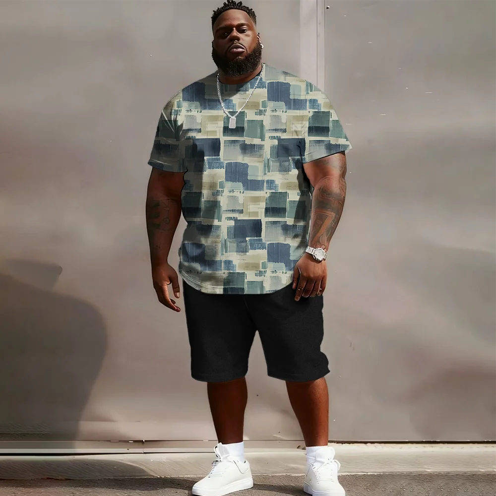 

S-9xl Большой и высокий комплект с короткими рукавами больших размеров (Клетчатая и текстура): - Прочный легкий материал, Стильный плед + тканая текстура,