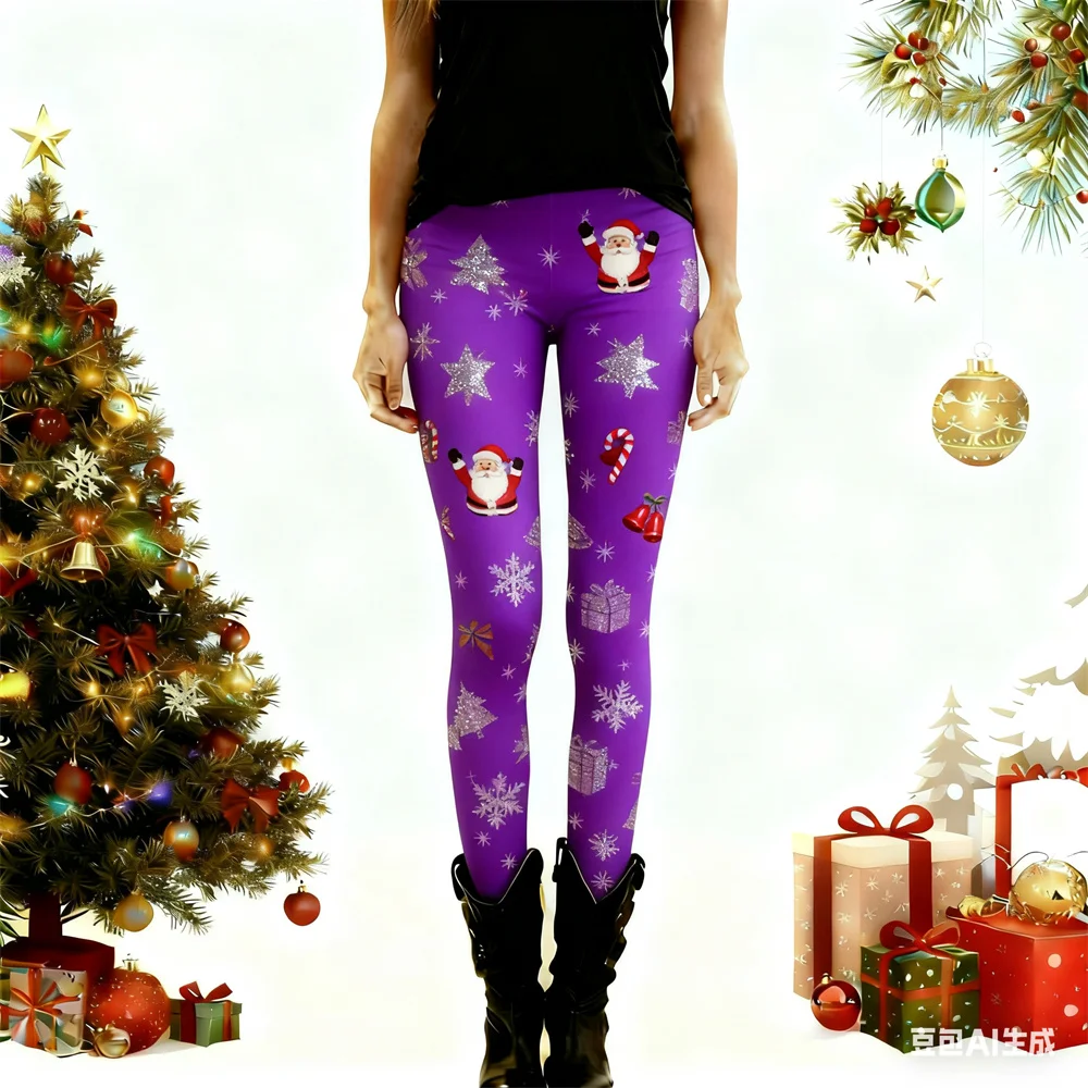 

Рождественские осенне-зимние женские леггинсы с узором, штаны для йоги, спортивные женские узкие брюки, брюки с высокой талией, новогодняя одежда