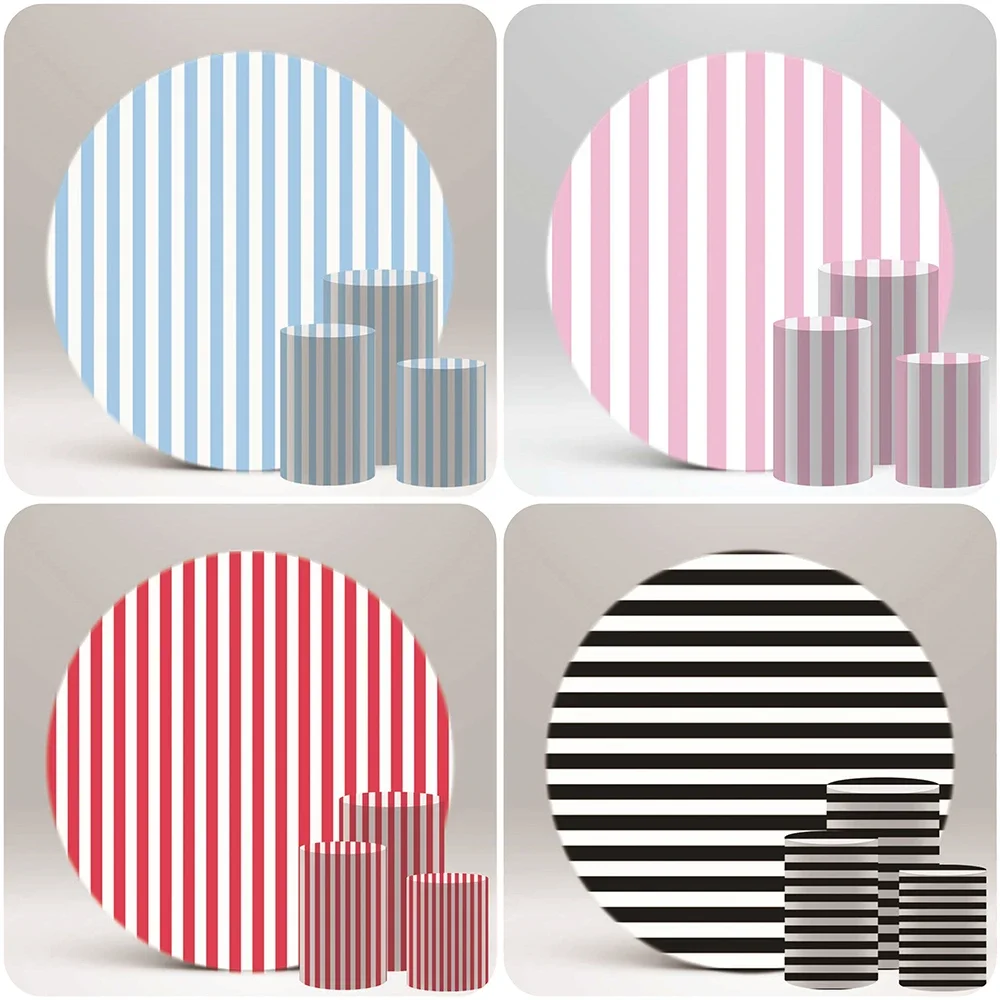 

Stripes Round Backdrop Cover For Birthday Party Banner Circus Baptism Event Round Background Plinth/Pedestal/Cylinder Cover