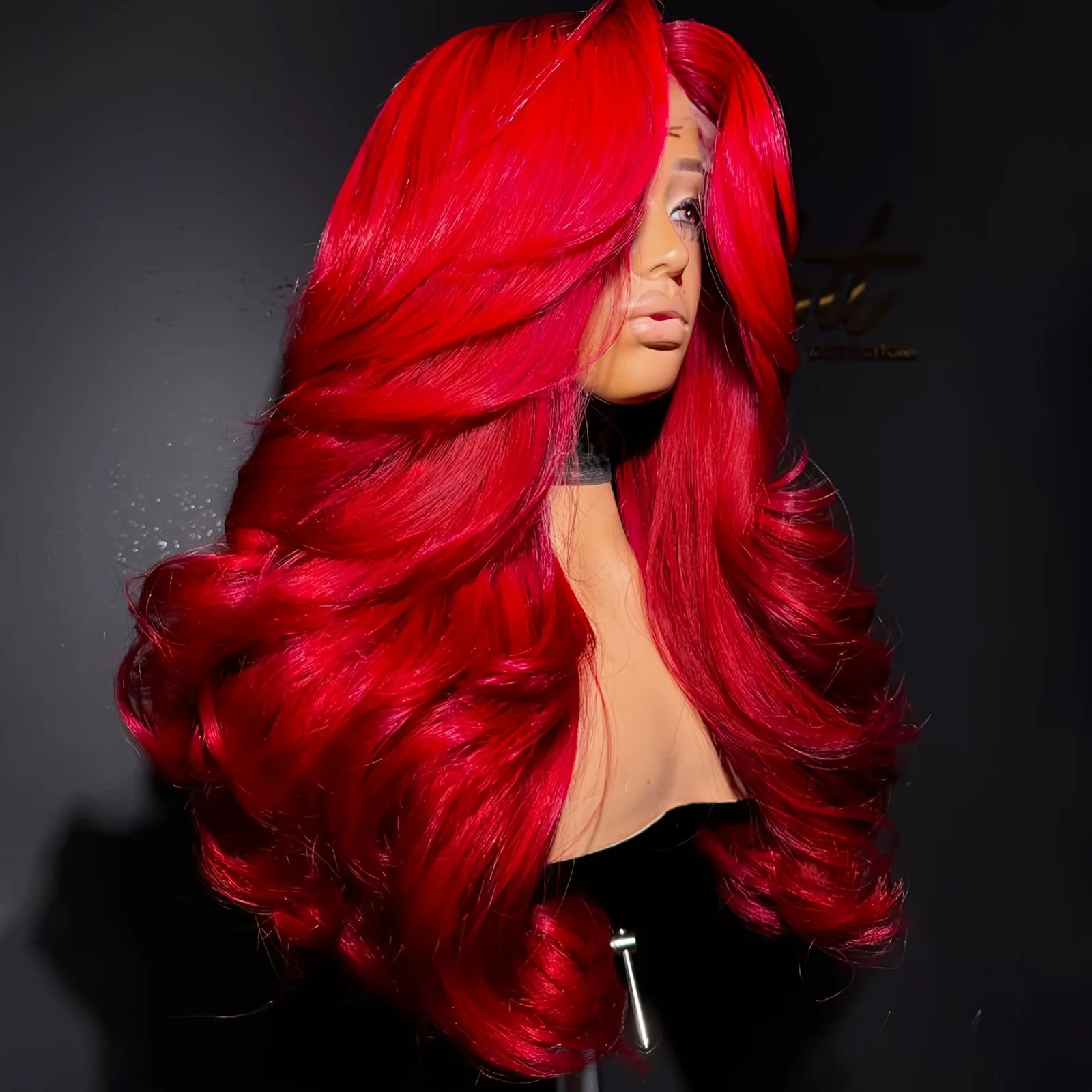 Peluca de encaje transparente HD 13x4, peluca frontal de encaje roja con ondas corporales, densidad 300, peluca frontal de encaje burdeos pre-arrancada Bye Bye Knots larga