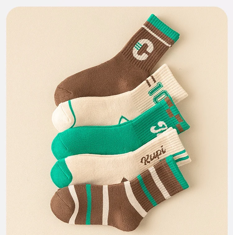 5 Paare/los kinder Winter Socken Warme Baby Kind Verdicken Baumwolle Socken Jungen Terry Socken Brief Muster Thermische Socken – Detail 5