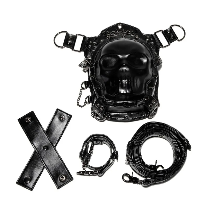 Steam Rock Gothic Black Punk Rivet Skull Shoulder Waist Bag Backpack Halloween Cosplay Accessories Suitable for Men and Women