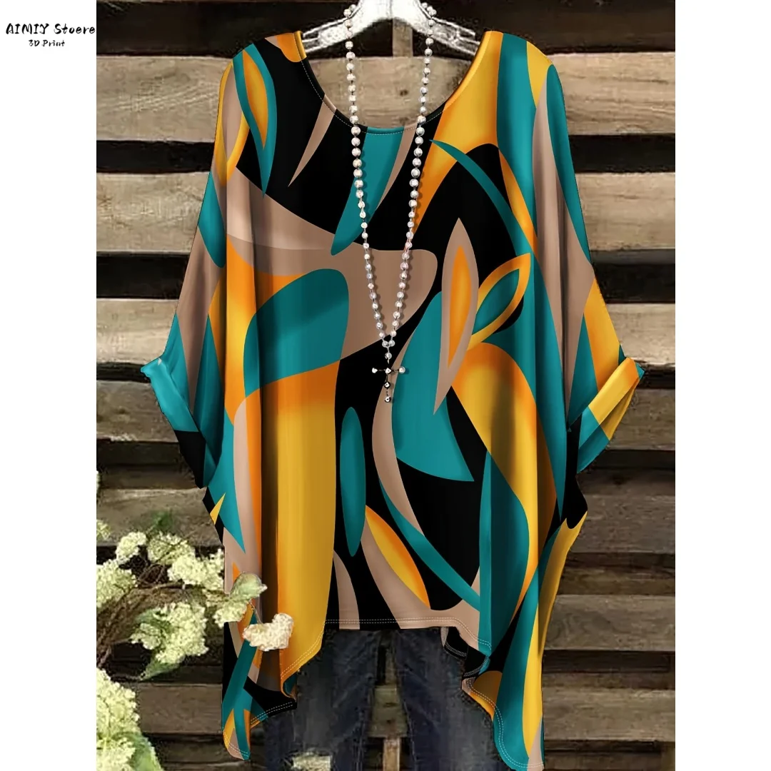 

Модная женская футболка в клетку с полосатым узором и принтомedasсимметричный подол с круглым вырезом и короткими рукавами, топ, повседневная модная уличная женская одежда