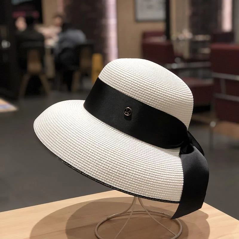 Hepburn Sun Hat Women Summer Sunscreen Straw Hat Female Retro Bow French Elegant Hat Big Eaves Sunshade Beach Hat