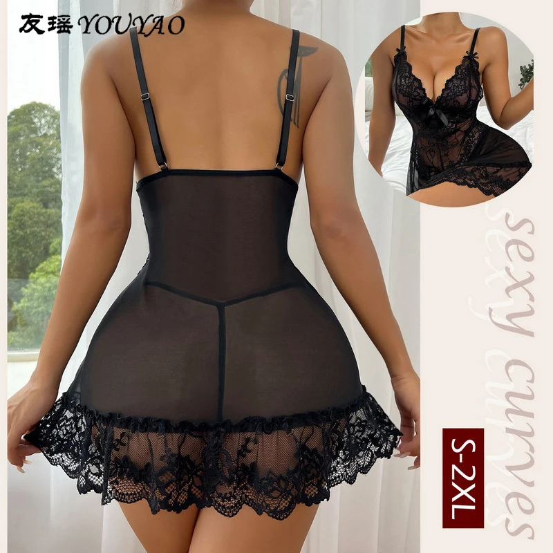 Roupa íntima de renda de peça única para mulheres, vestido com alça, arquivo aberto livre, paixão, vários tons, mini roupa íntima de amor, moda sexy, vestido oco