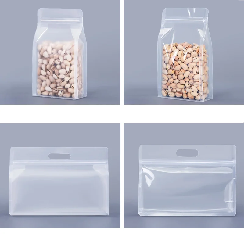 50pcs Food Packaging Ziplock Bags Transparent Frosted bag with Handle Stand Up Sealed bag for Candy Nuts Storage Reusable Pouch