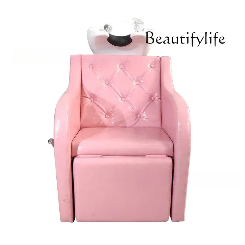 

Z.Barber shop seated semi-lying flush bed small shampoo bed special for hair salon, enlarged and deepened ceramic basin