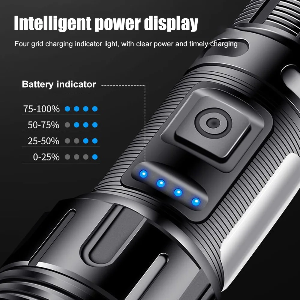 3in1 LED Flashlight with COB Sidelight Rechargeable Magnetic Torch Zoom Waterproof Ultraviolet Light Flashlight for Pets Camping