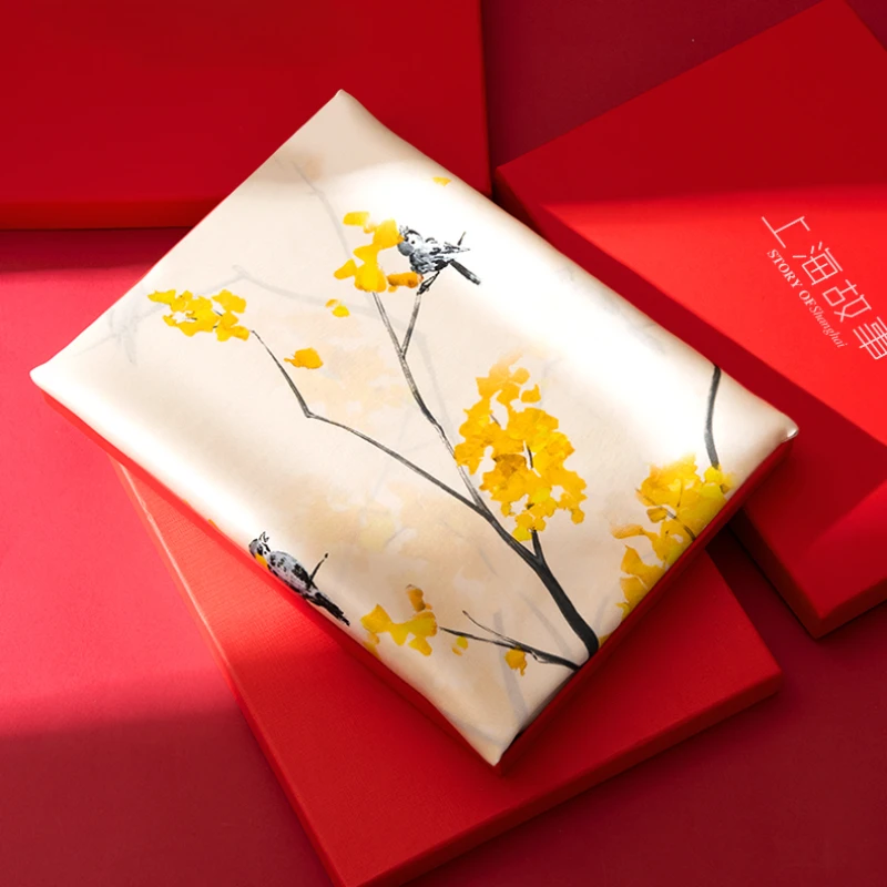 Silk Scarf Female Plant Flower Digital Spray Painting Spring and Autumn New Korean Style Scarf Gift Box Rectangular Accessories