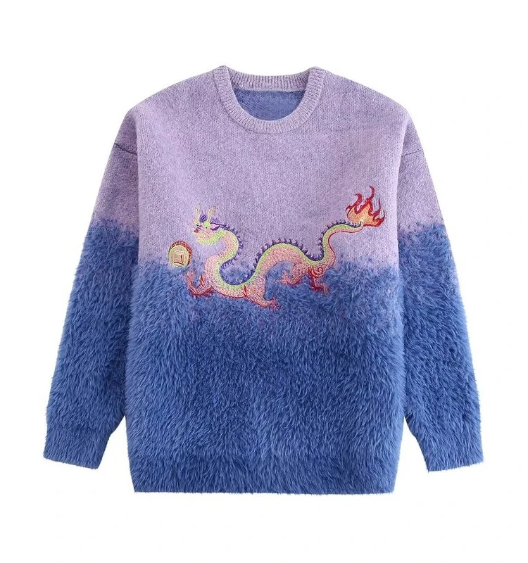 

2024, новый дизайн, вязаный свитер Dragon Year в стиле пэчворк для похудения, свитер с вышивкой, круглый, длина Ne ort, женский трикотаж для поездок на работу