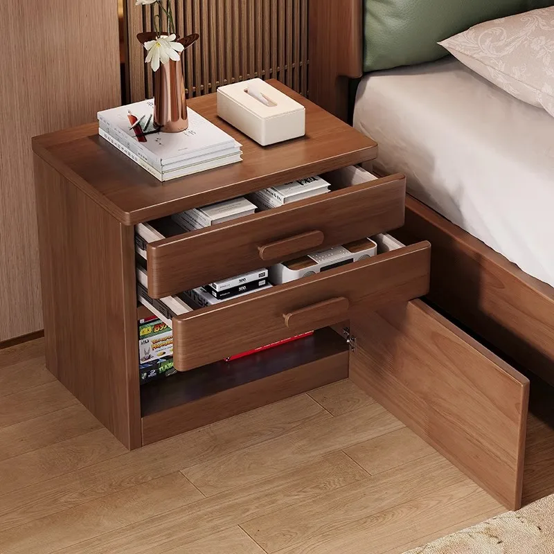 *Modern Bedroom Storage Cabinet Classic Bedside Table Led Night Bedside Table Lamp Touch Sensor Wood Nightstand Set 2