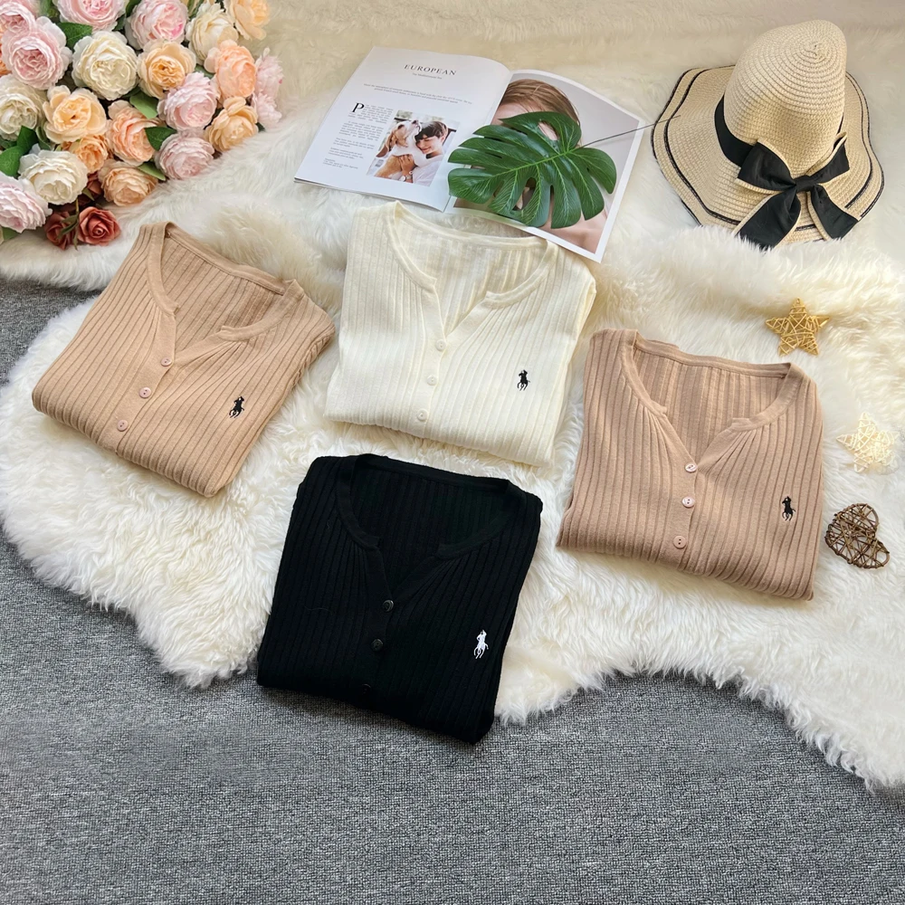 YuooMuoo Chic Fashion Elegant Knitted Tops Women Brand Fashion Embroidery Single-breasted Sweaters Streetwear Lady Outfit Shirts