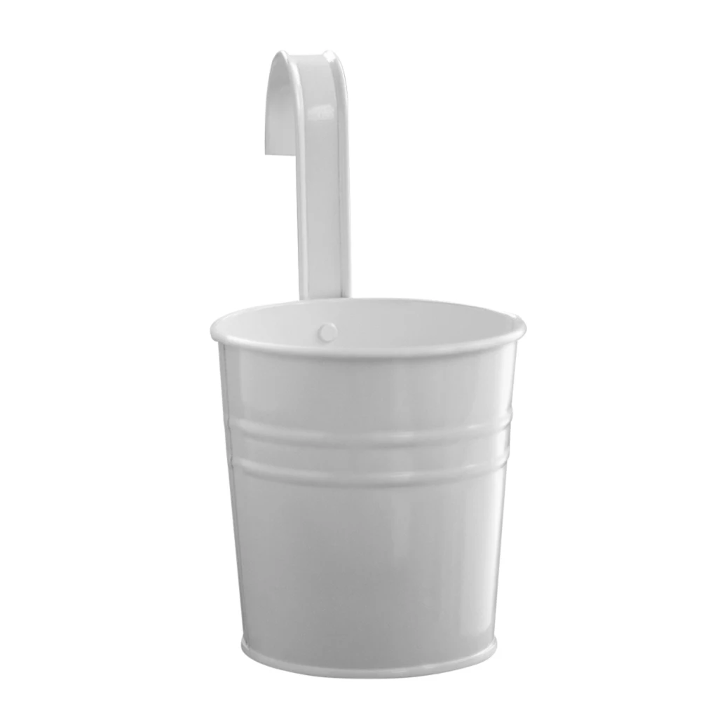 ภาชนะแจกันดอกไม้ตกแต่งติดผนังสำหรับระเบียงถังโลหะขนาดเล็กมีตะขอแขวนกระถางต้นไม้