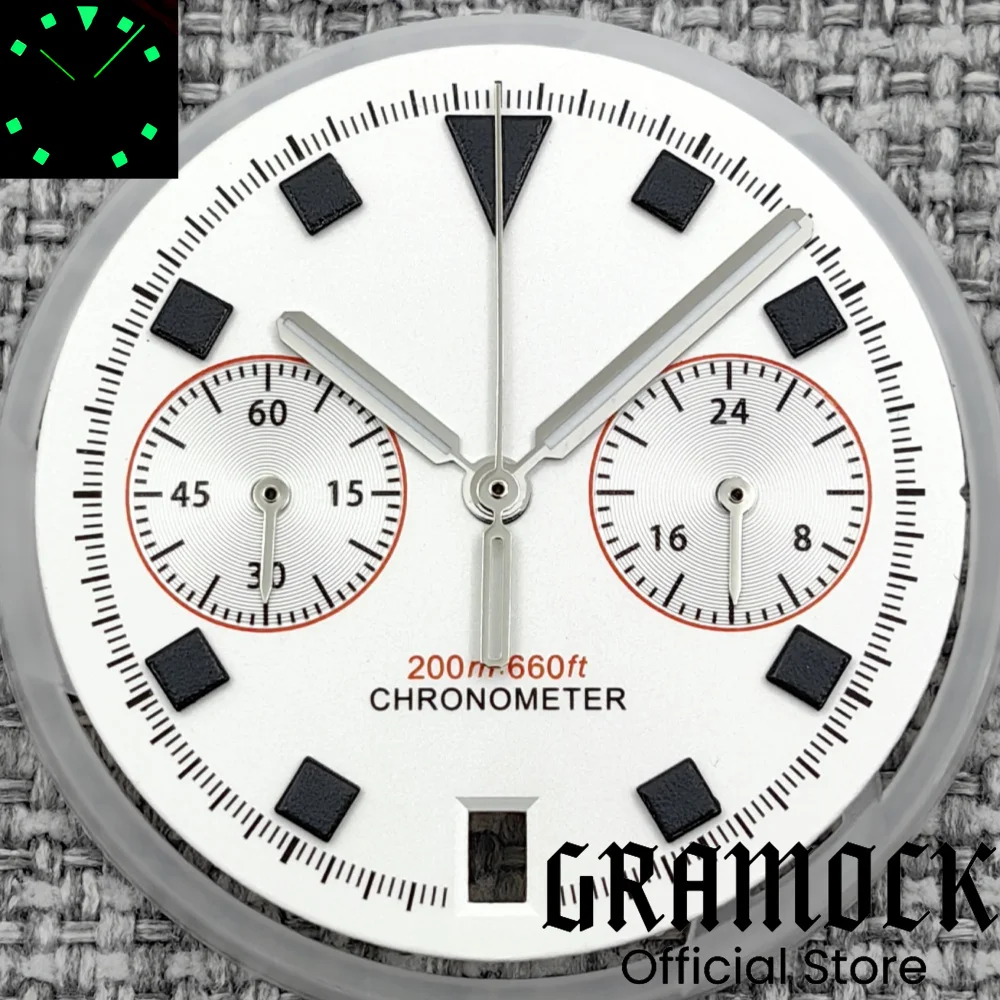 Gramock New 2025 Luxury 30mm White Pelagos FXD Chronograph Cyclist Dial With Hand C3 Green Luminous Fit VK64 Movement