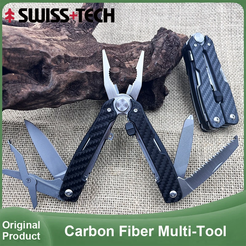 2025 New SWISS TECH Carbon Fiber Multitool Pliers 9 In 1 Outdoor EDC Folding Multi-functional Tools Push-Out Pliers Design